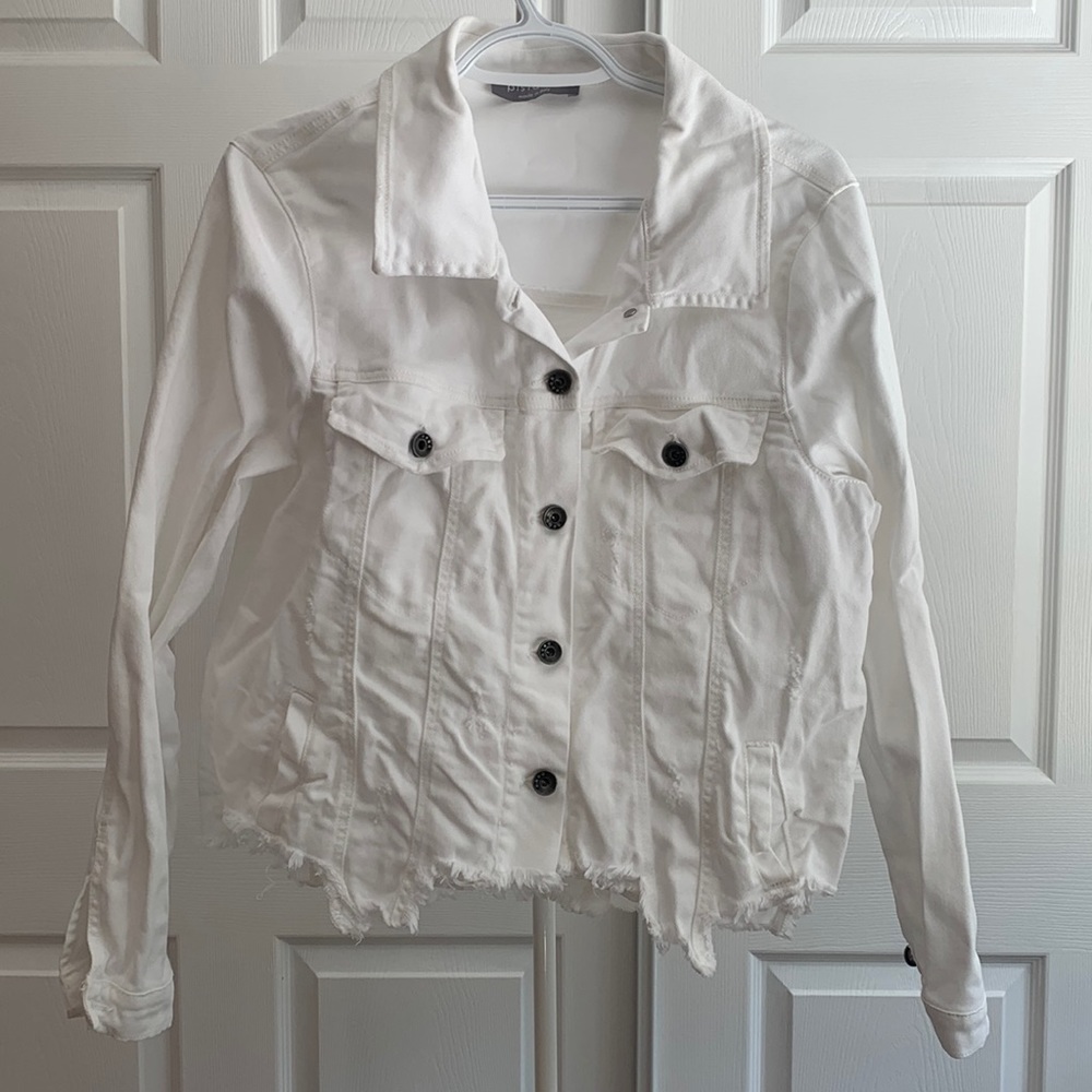Pistache  Distressed White Jean Jacket